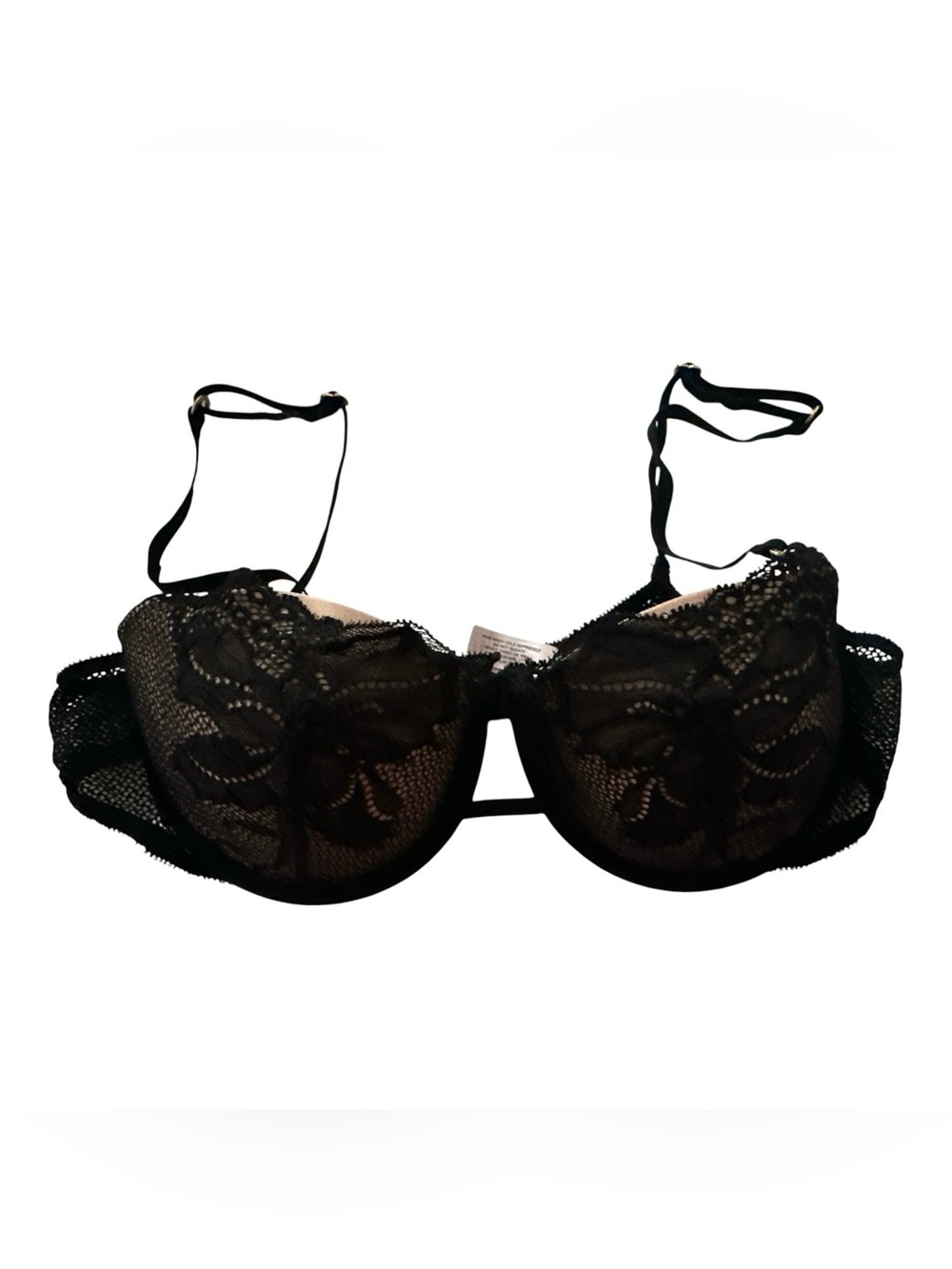 Victorias Secret Very Sexy Push Up Bra Size 36B Black Overlay Nude Lace EUC